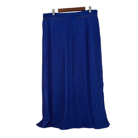 Worthington Petite PXL Royal Blue Pleated Maxi Skirt Drawstring & Zipper Cobalt - Picture 10 of 14
